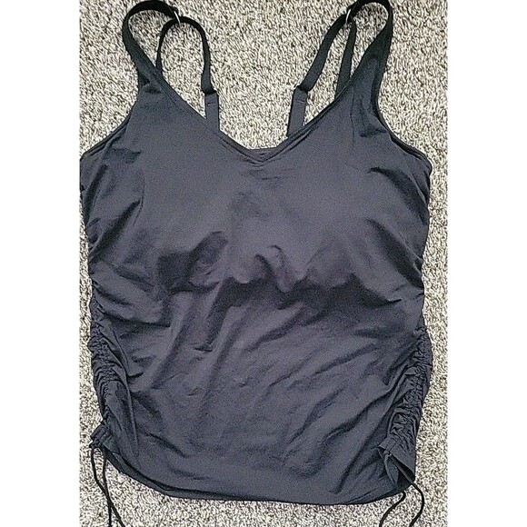 Lands End Women's 14 DD V-Neck Swim Top BLACK Solid Adjustable Padded Bra S305 - Picture 2 of 7